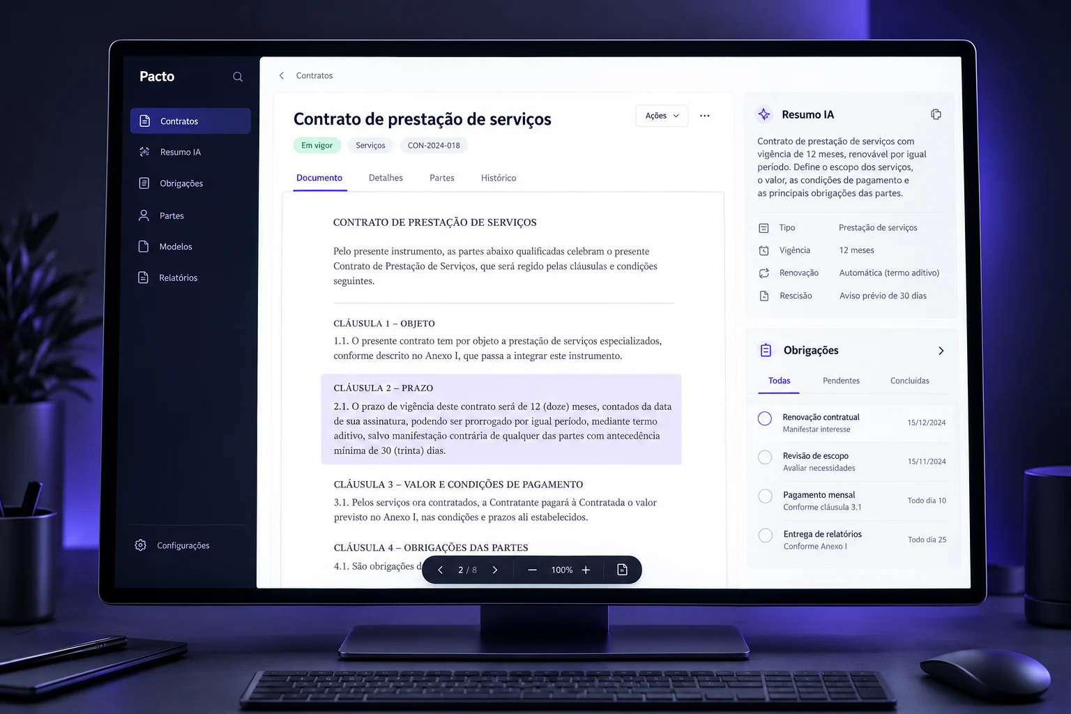 Apresentação visual do Pacto: empresas / inteligência contratual